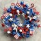 20-inch artificial floral twig wreath in red, white, and blue, designed with patriotic American flag-inspired colors, perfect for hanging on doors, walls, or tables to celebrate Independence Day, Flag Day, and other patriotic holidays.